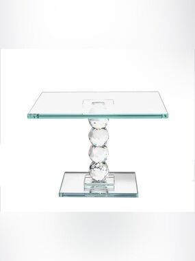 Exquisite Square Crystal Dessert Stand with Mirror Pedestal Base